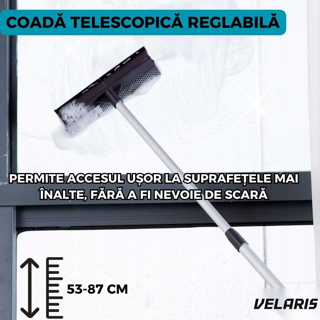 Perie 2 în 1 pentru geamuri cu mâner telescopic din aluminiu, 70–120 cm, negru/argintiu