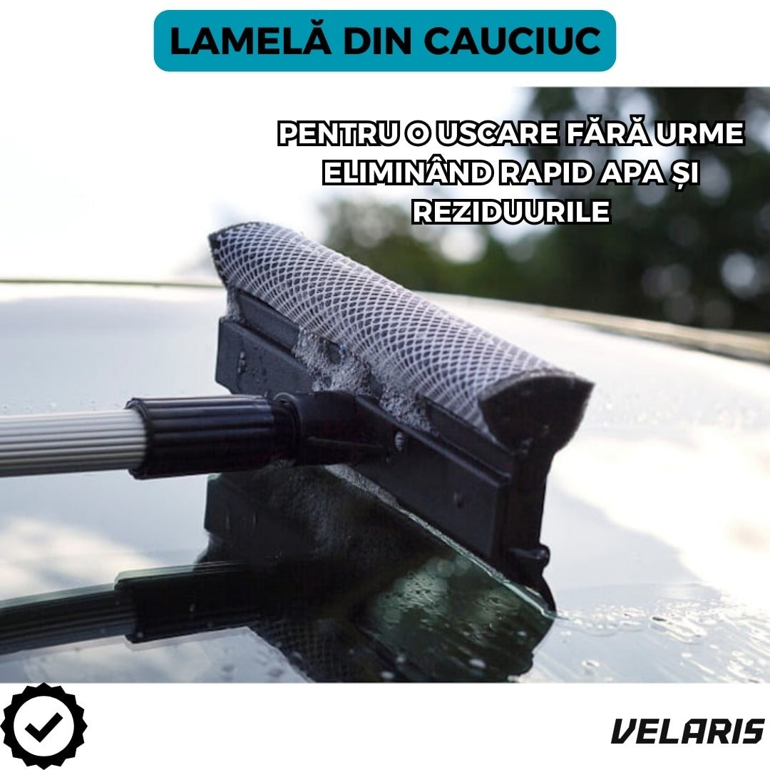 Perie 2 în 1 pentru geamuri cu mâner telescopic din aluminiu, 70–120 cm, negru/argintiu