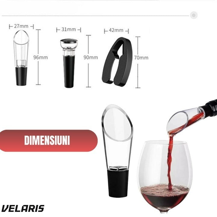 Set deschizător vin electric 4 în 1, tirbușon cu tăietor folie, dop vacuum și inel anti-picurare