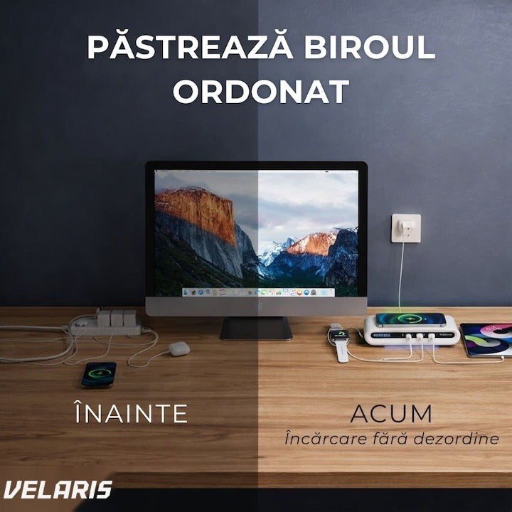 Încărcător wireless 4 în 1 cu USB-C și 2 porturi USB, alb