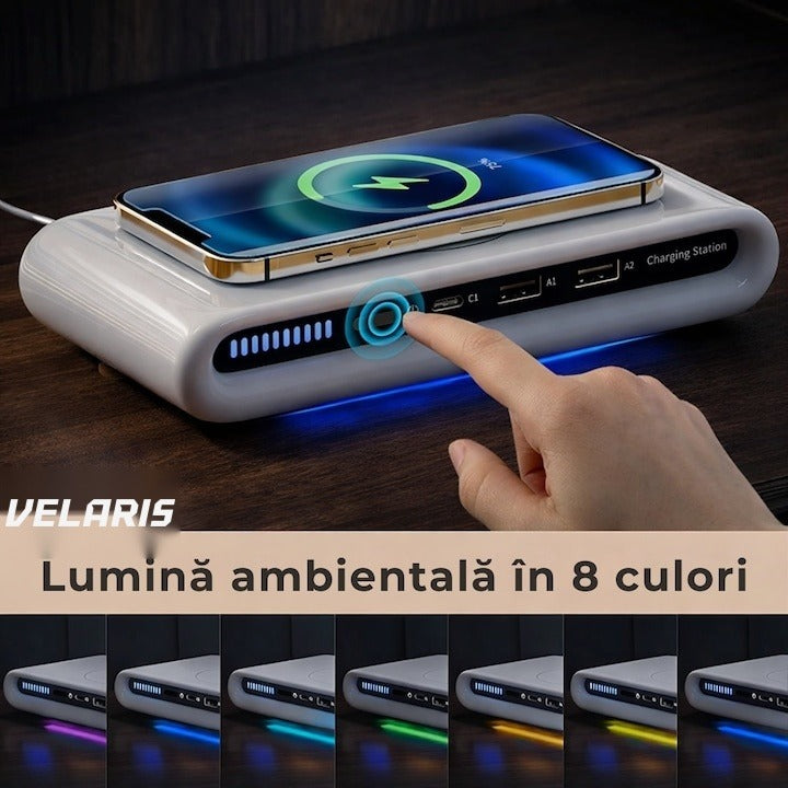 Încărcător wireless 4 în 1 cu USB-C și 2 porturi USB, alb