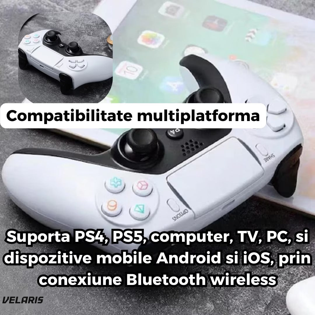 Controller wireless PS4 și PS5, alb, cu vibrație