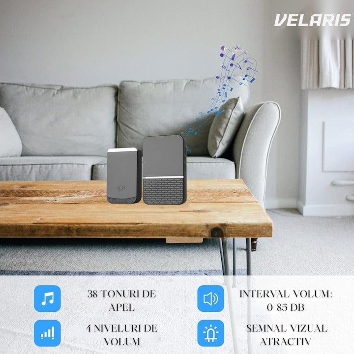 Sonerie Wireless, 260m, 4 Niveluri Volum, IP44, Negru