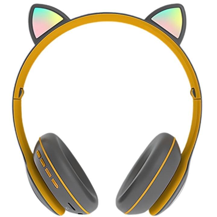 Căști wireless pliabile cu urechi de pisică, Bluetooth 5.0, HiFi, bass stereo, LED, gri