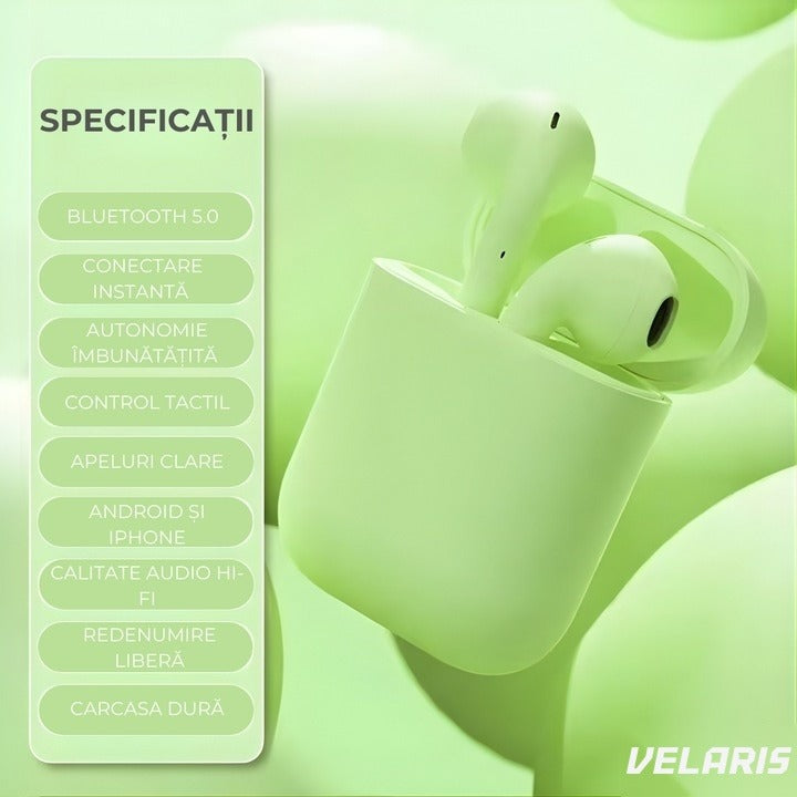 Căști wireless Freepods i18, Bluetooth 5.0, control tactil, sunet HiFi, verde