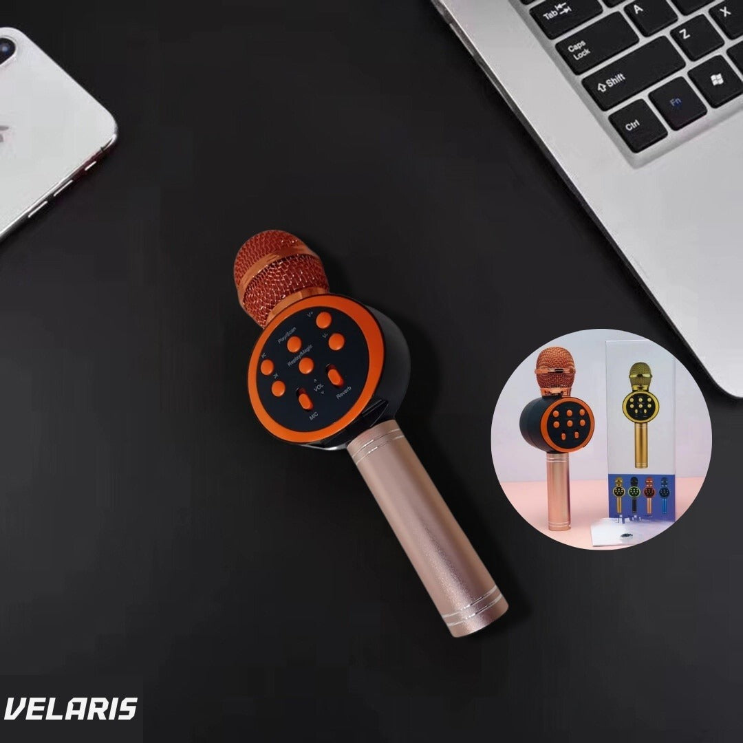 Microfon karaoke wireless cu boxă Bluetooth V11, portabil, baterie încorporată, Rose Gold