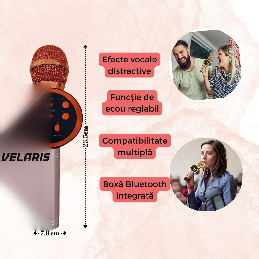 Microfon karaoke wireless cu boxă Bluetooth V11, portabil, baterie încorporată, Rose Gold