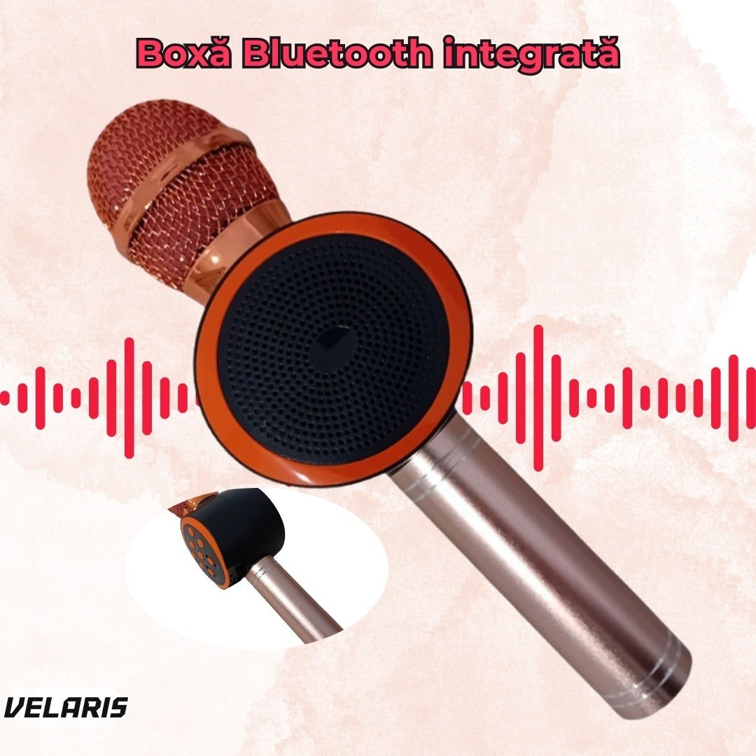Microfon karaoke wireless cu boxă Bluetooth V11, portabil, baterie încorporată, Rose Gold