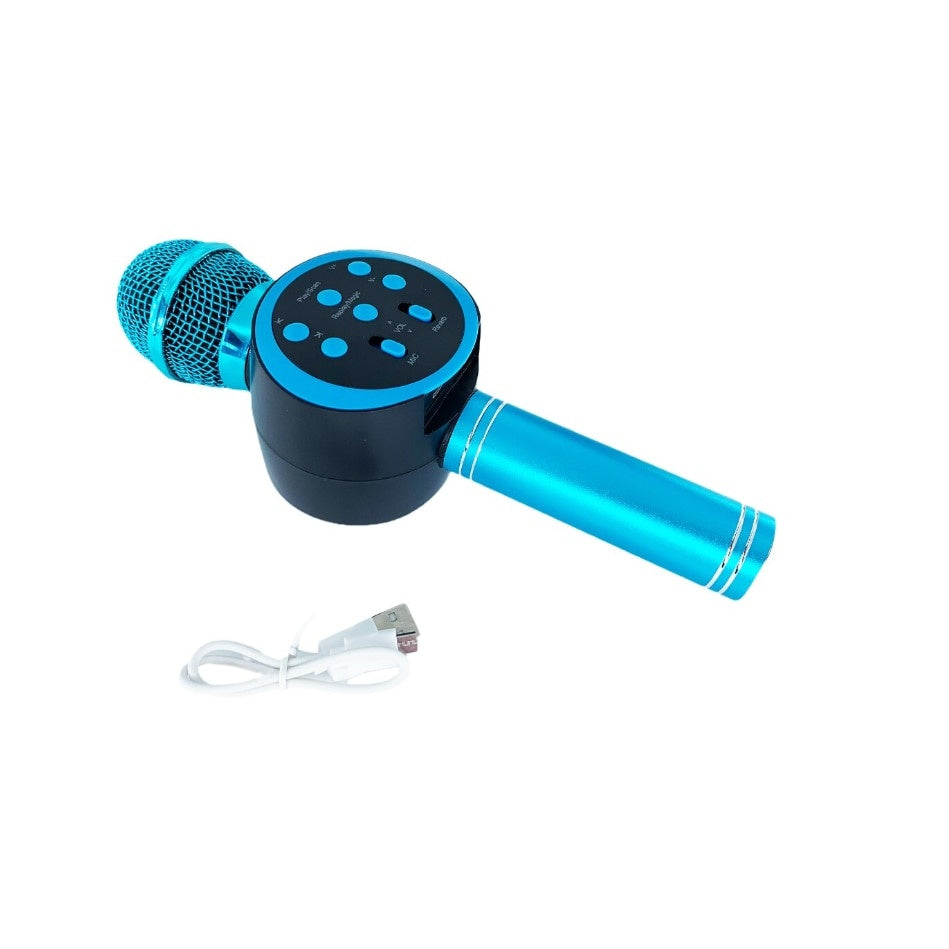 Microfon karaoke wireless cu boxă Bluetooth V11, portabil, baterie încorporată, albastru