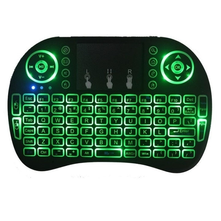 Tastatură wireless i8 RGB cu touchpad, iluminare, compatibilă Smart TV și PC
