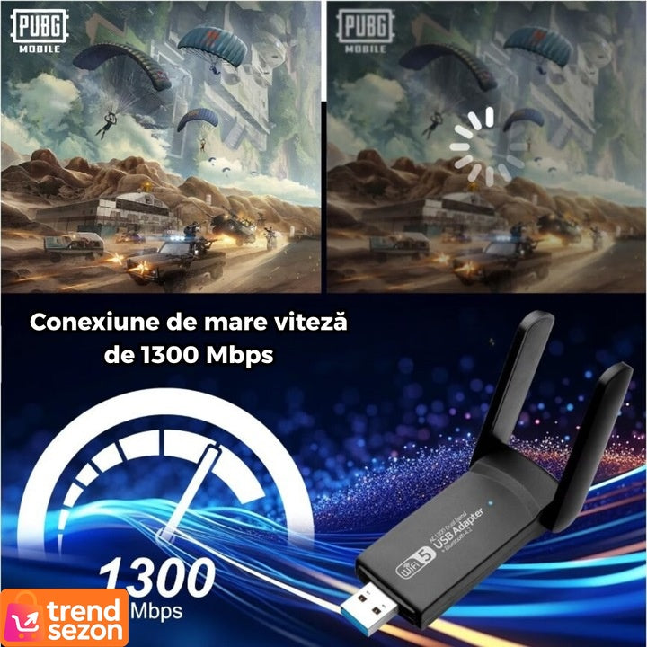 Adaptor wireless USB 3.0 dual band 2.4/5 GHz, 1200 Mbps, antene externe, Windows/Linux/Mac