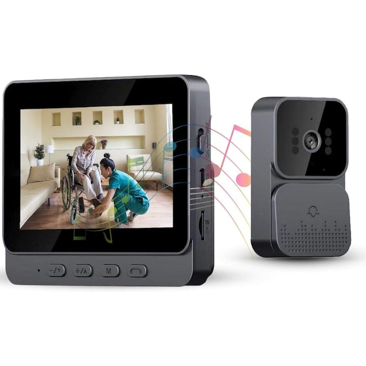Sonerie video wireless cu monitor 4.3 inch IPS, fără WiFi, night vision IR, card SD