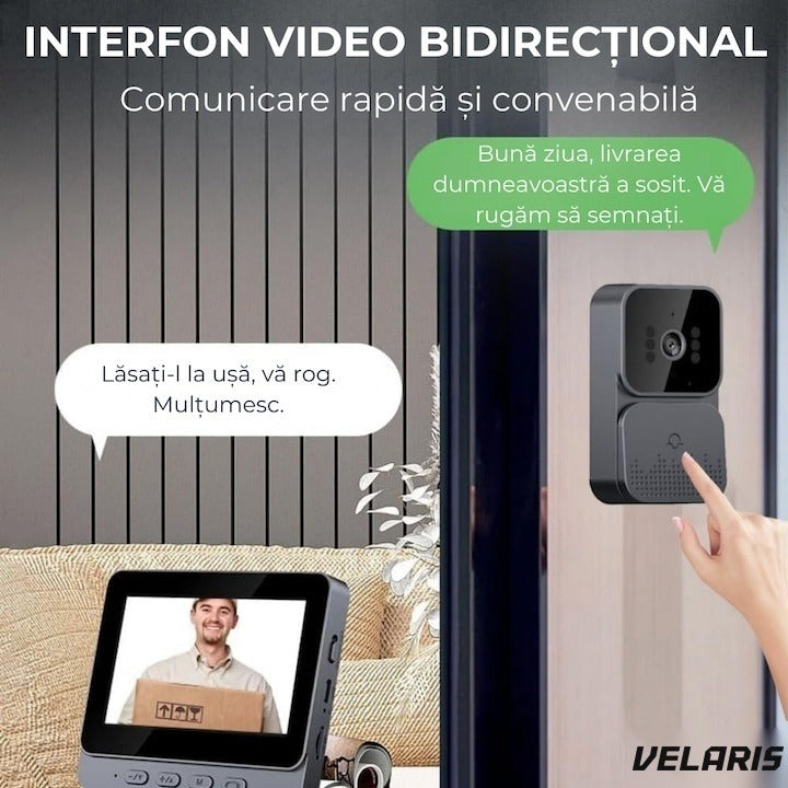 Sonerie video wireless cu monitor 4.3 inch IPS, fără WiFi, night vision IR, card SD