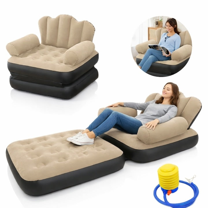 Fotoliu gonflabil 2 în 1 XL, design ergonomic, 100x88x90 cm, interior/exterior, maro