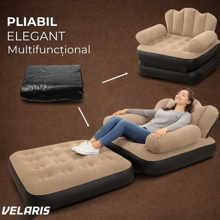 Fotoliu gonflabil 2 în 1 XL, design ergonomic, 100x88x90 cm, interior/exterior, maro