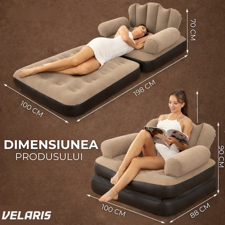 Fotoliu gonflabil 2 în 1 XL, design ergonomic, 100x88x90 cm, interior/exterior, maro